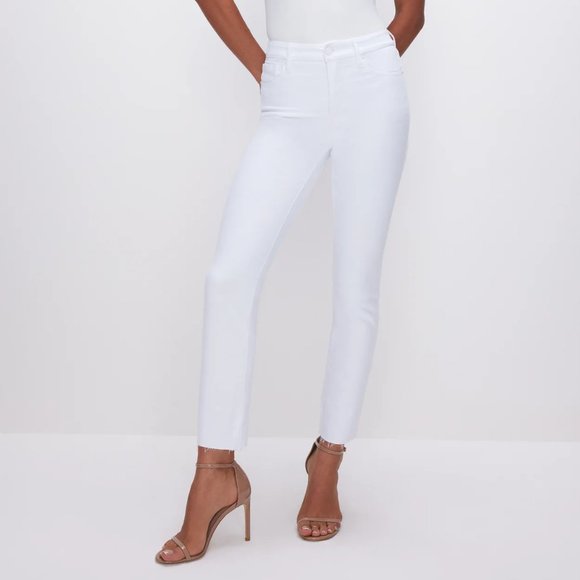 Good American Denim - Good American Straight Jeans with Fray Hem (NEW)